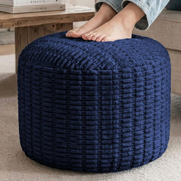 Round Corduroy Ottoman Pouf with Crushed Foam Filling