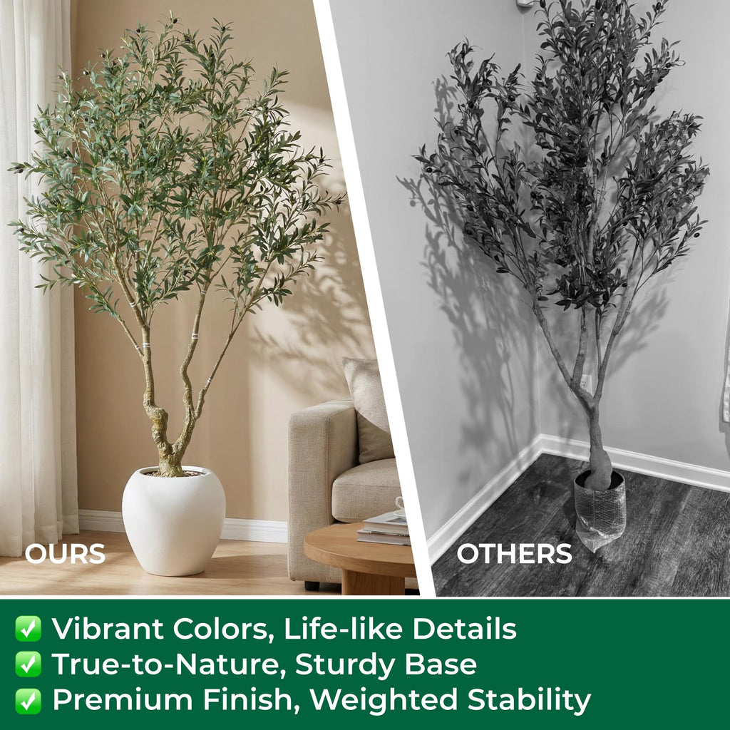 8.5ft Artificial Olive Tree with Large Decorative White Planter