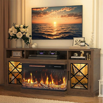 Fireplace TV Stand for TVs up to 75", 3-Sided Electric Entertainment Center with 30" LED Fireplace, Media Console