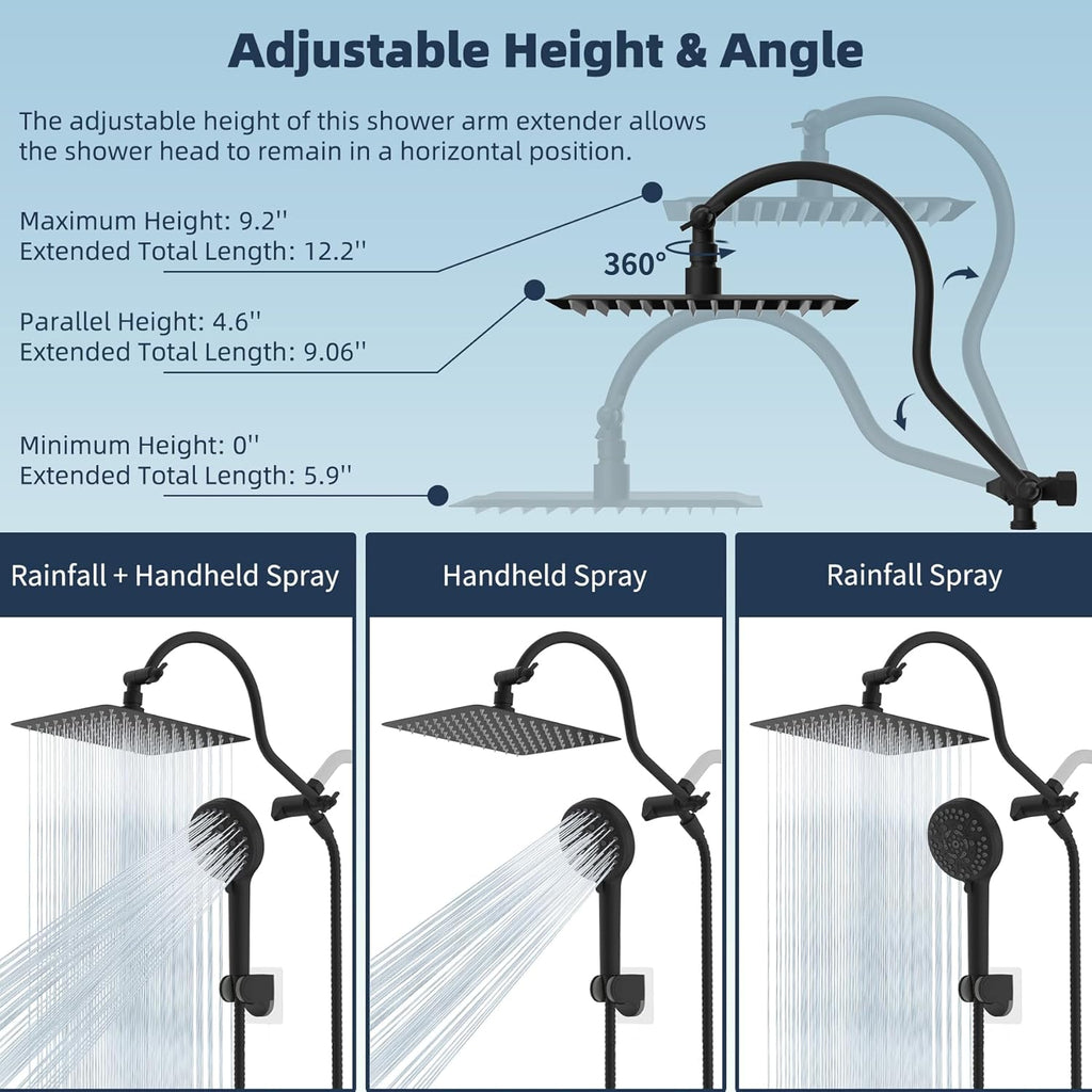 All Metal High Pressure Rainfall 10'' Shower Head, CUPC Certified Handheld Showerhead Combo