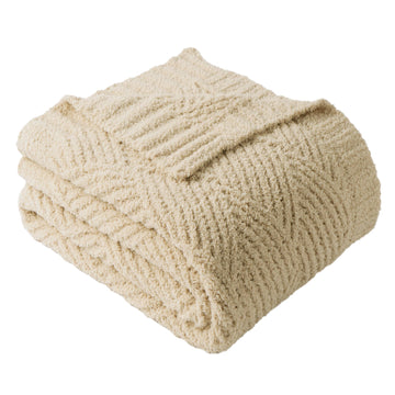 Beige Chenille Throw Blanket for Couch, Soft Cozy 60"x80"