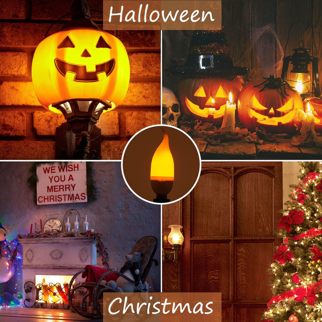 E12 Flame Bulbs 2 Packs, 3 Mode LED Candelabra 2.0 Watt Warm White Chandelier 1800k Candle Light Bulbs, Flame Tip for