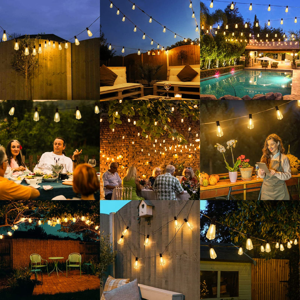 Outdoor String Lights 52 Bulbs, Waterproof Patio Lights