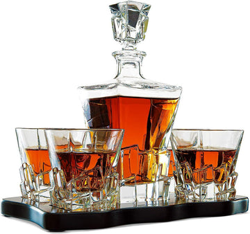 Ridge Japanese Crystal Whisky Decanter Set with 4 Tumbler Glasses, Lead-Free Liquor Carafe & 10oz Rocks Glasses