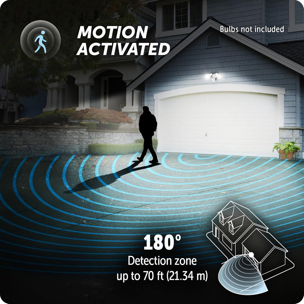 180-Degree 240 W Twin Head White Hardwired Motion Sensor Security Flood Light, Spotlight, Outdoor, Outside House