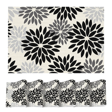 Floral Vinyl Placemats Set of 6, Heat Resistant Washable Non-Slip Plastic PVC Place Mats for Party Kitchen Dining