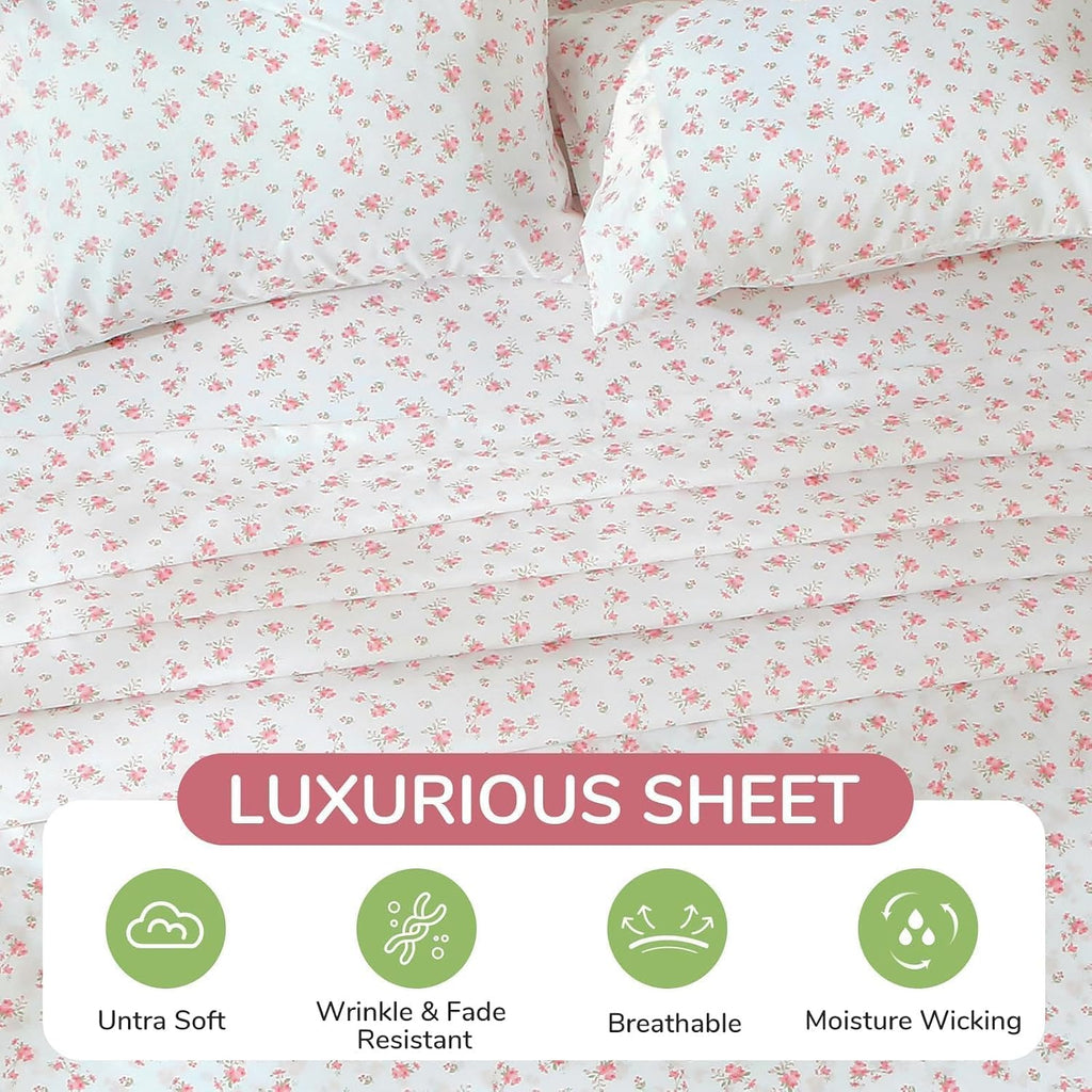 4 Piece Sheet Set, Soft Breathable Bed Sheet Set for Bedroom with Deep Pocket Up to 16", Wrinkle-Free & Cooling