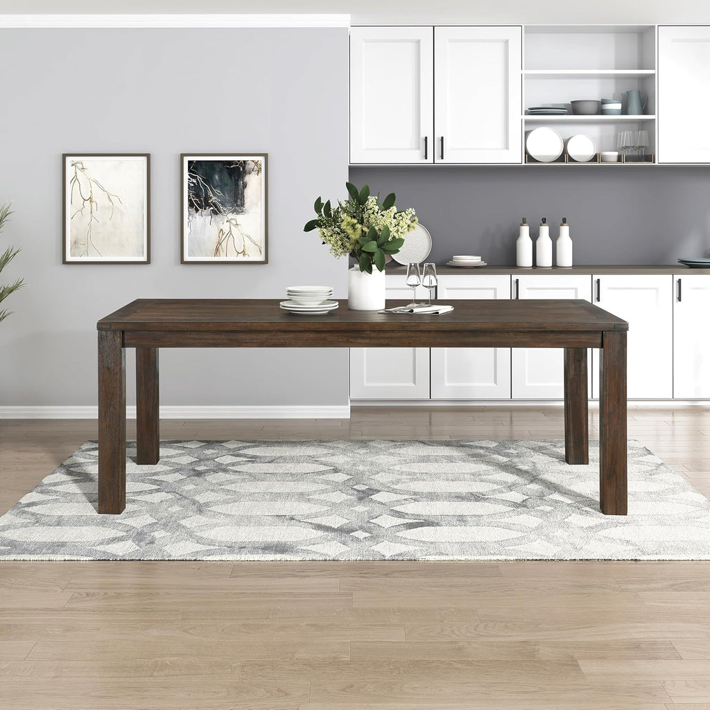 79" Dining Table for 8, Modern Rectangular Dining Room Table, Solid Acacia Wood Dining Table, Modern Wood Table with Solid Wood Leg for Kitchen/Dining/Living Room, Easy Assembly, Dark Brown