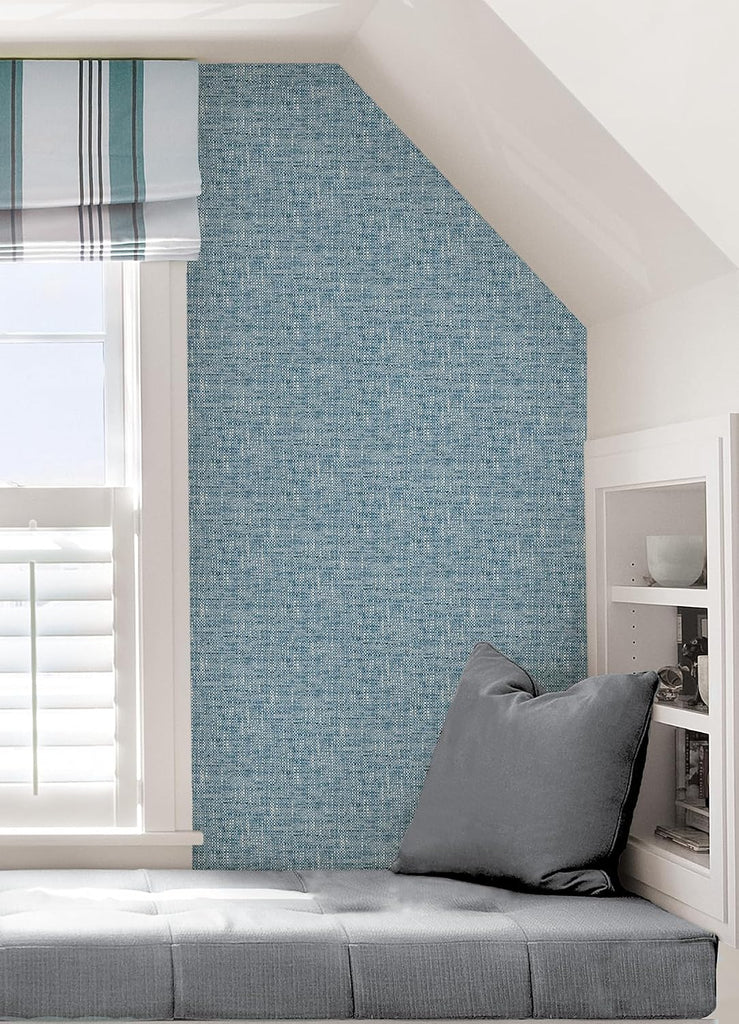 NU2918 Navy Poplin Texture Peel & Stick Wallpaper, Blue