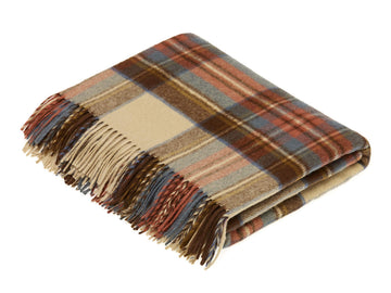 Wool Plaid Throw Blanket, Merino Labmswool, Tartan Antique Dress Stewart, Made in UK