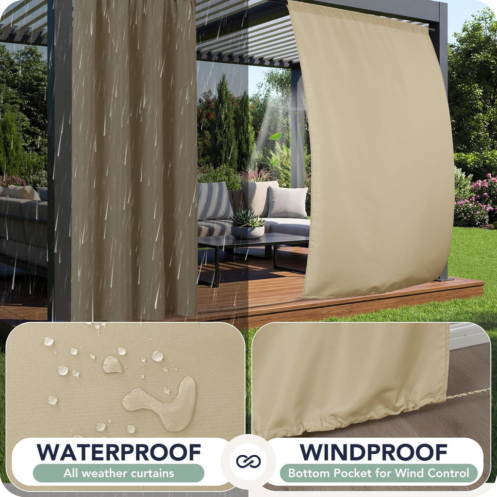 Outdoor Curtains Waterproof, 8 Panels, Rod Pocket
