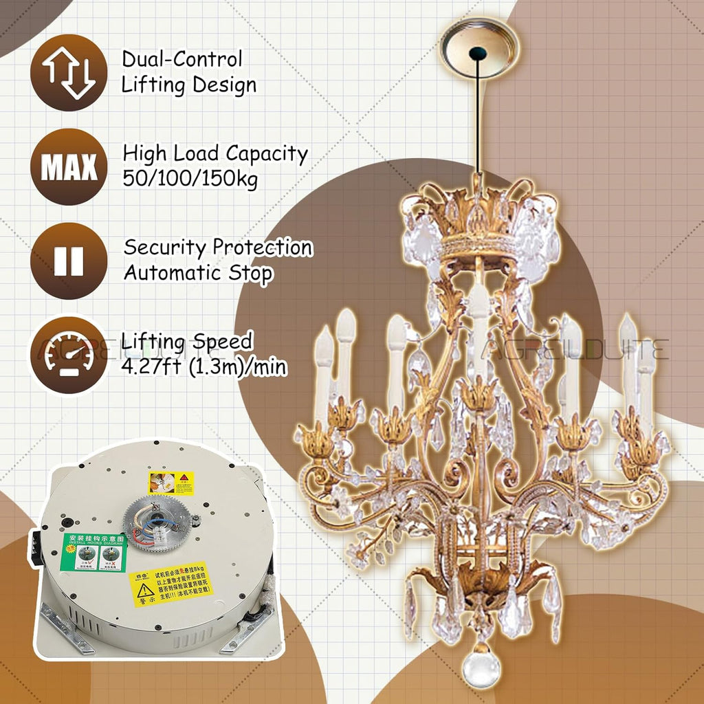 330 lb Motorized Chandelier Lift System with Remote Control, Commercial Grade – Mid-Capacity