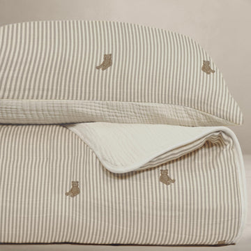 Bear Crib Bedding Set, 5-Layer Organic Cotton Muslin Crib Quilt & Sham, Teddy Bear Nursery, Toddler Comforter 45x60