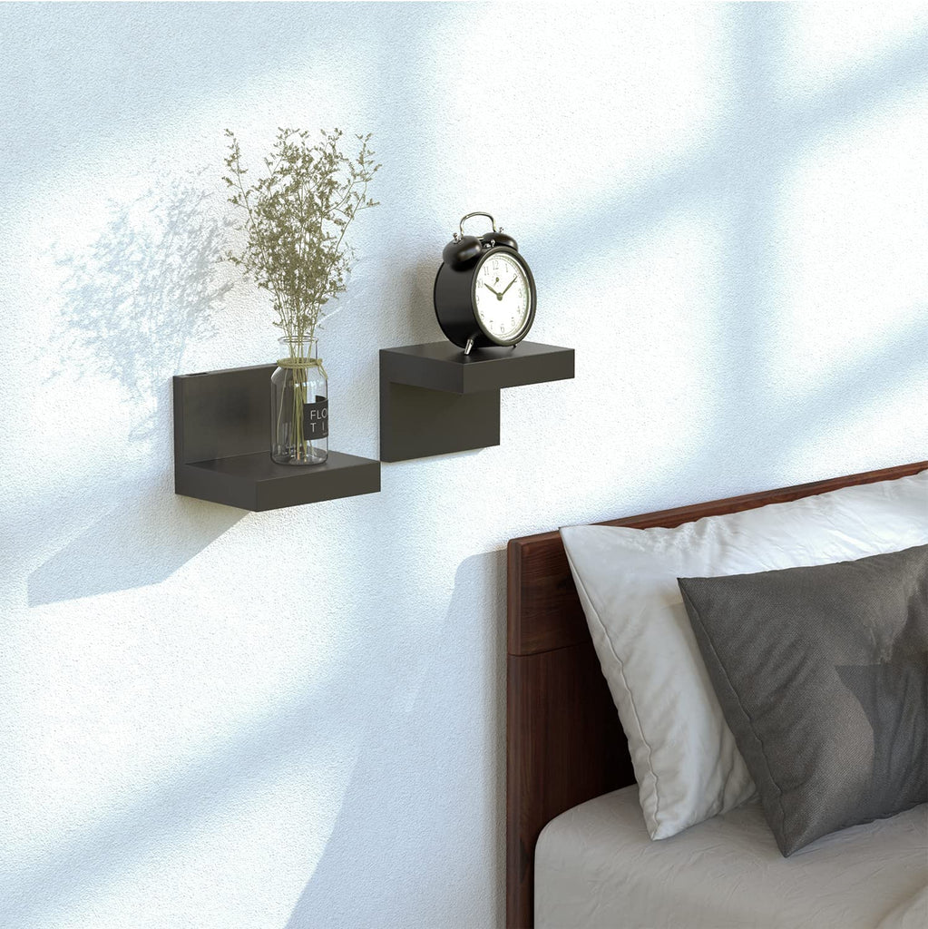 7-Set Small Floating Wall Shelf, No Drill Bathroom Shelf Black