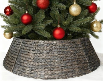 28 in Seagrass Christmas Tree Collar, Espresso, Fits 7.5 ft Tree | Rustic Farmhouse Basket Skirt That Hides the Stand
