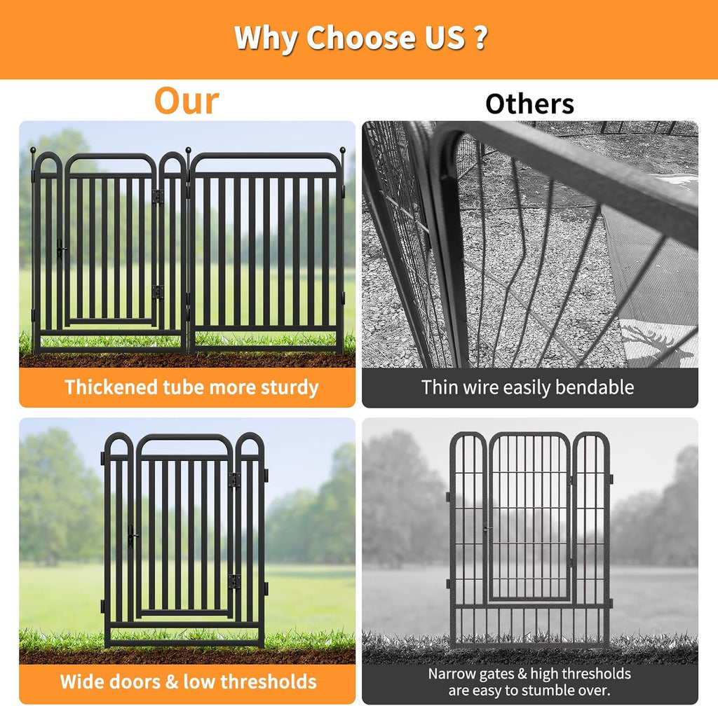 Thickened Metal Tube Garden Fence, Animal Barrier Fence with Low Threshold Gate, 32in(H) 8 Panels Rustproof Garden
