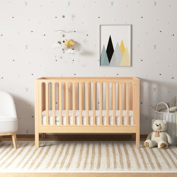 Galileo Standard Crib, Solid Beech Wood in Natural Color, 3-in-1 Convertible Crib with Toddler Bed Conversion Kit