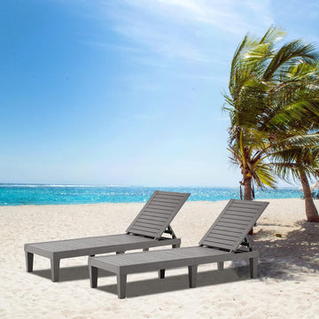 Outdoor Chaise Lounge Set of 2, Adjustable Pool Lounge Chair with 5 Positions Backrest, Waterproof Sun Loungers for