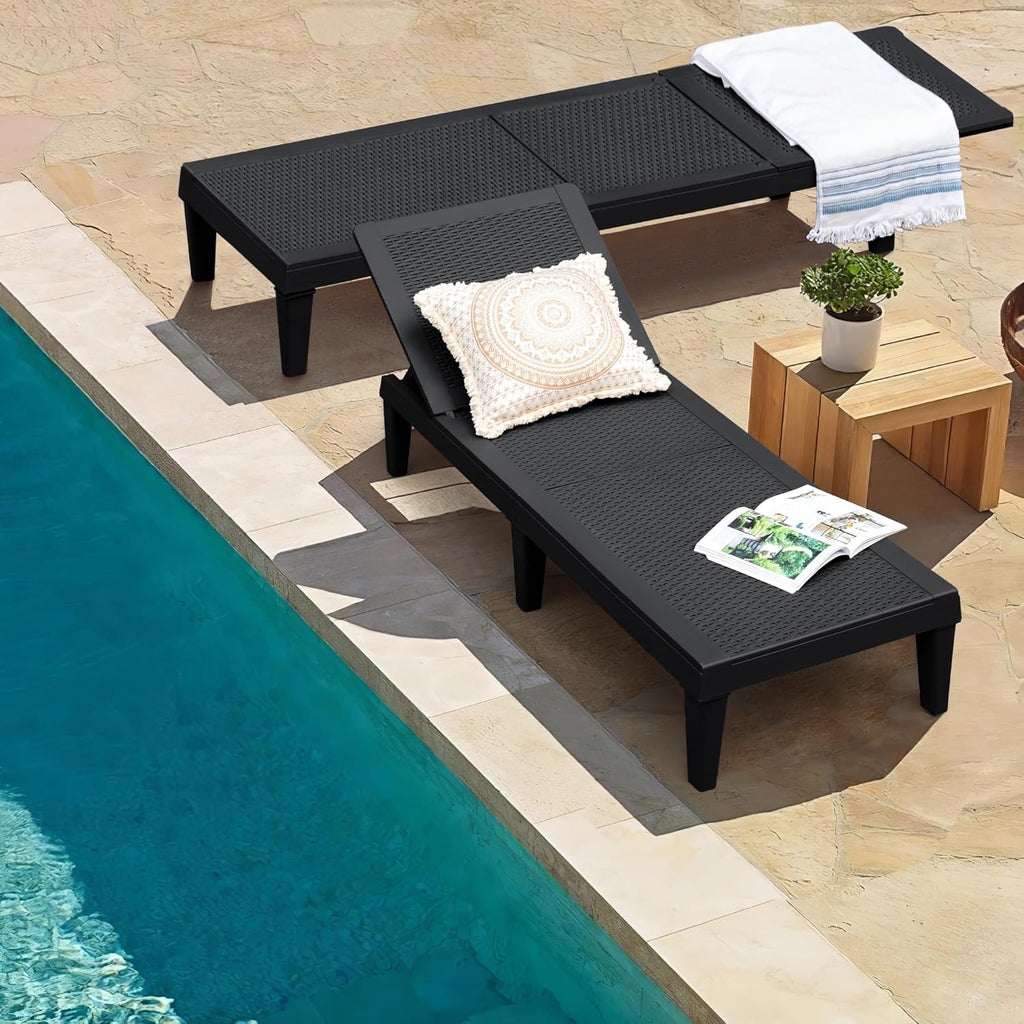 Outdoor Lounge Chairs Set of 2, Quick Assembly & Waterproof Patio Chaise Lounge with Adjustable Backrest for