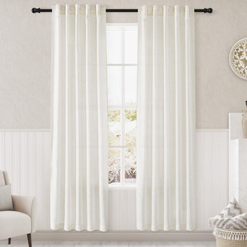 Natural Linen Curtains 80 Inch Length 2 Panel Set Thermal Insulated Back Tab Drapes Living Room Classroom Semi Sheer