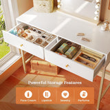 Vanity Desk with Drawers, 47 inch Computer Desk, Modern Simple Home Office Desks, Makeup Dressing Table - White and Gold