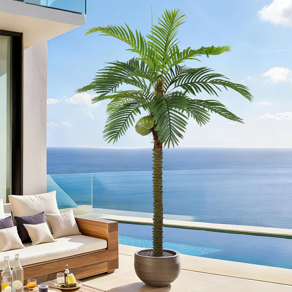 Phoenix Palm Tree 8FT Tall Large Faux Coconut Trees with Realistic Leaves, Fake Tropical Floor Potted Artificial