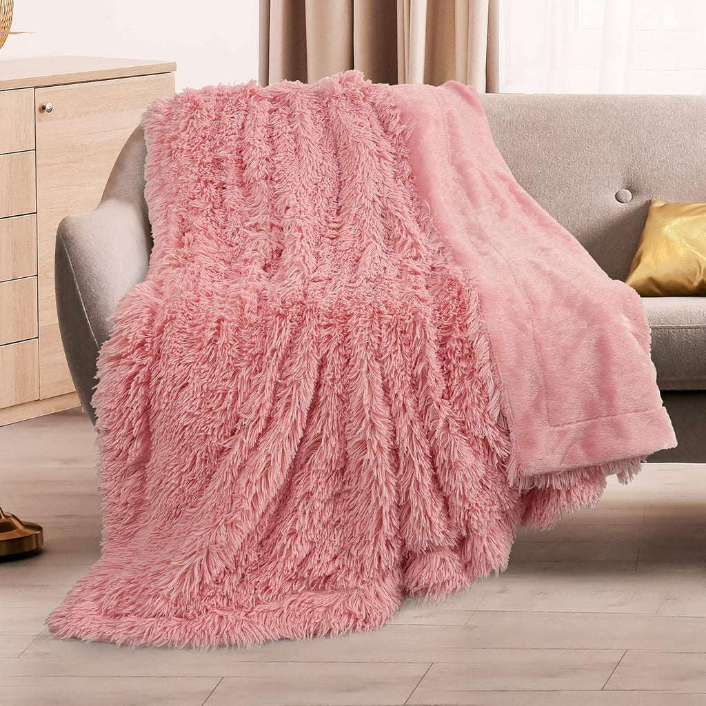 Faux Fur Throw Blanket,Super Soft Fuzzy Blanket,Fluffy Blankets and Throws for Women,50x60 Inches,Pink
