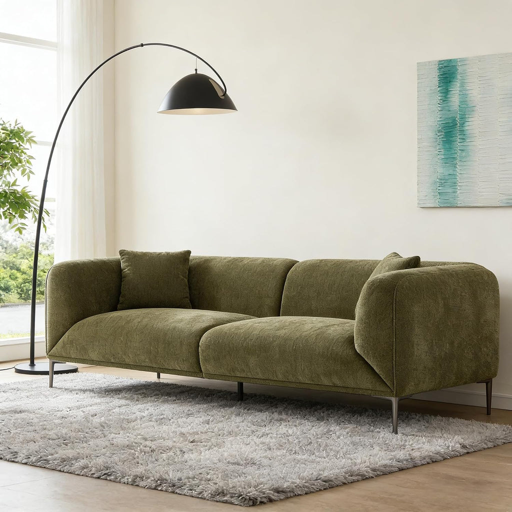 82.7" Modern Sofa with Metal Legs, Comfy Boucle Couch, Minimalist Curved Sofas, Luxury 3 Seater Deep Sofa