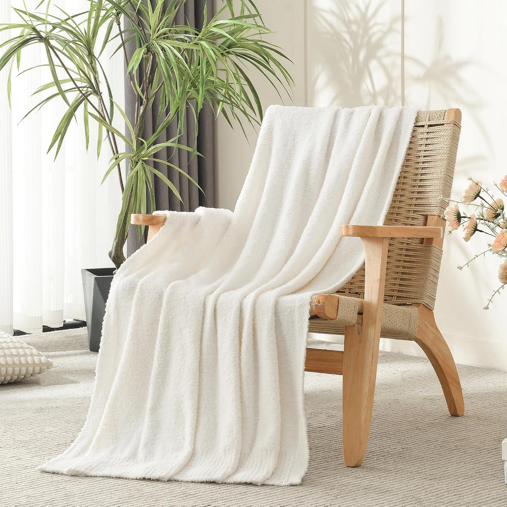 Cream Throw Blanket, Super Soft Knit Blankets, Cozy Fleece Fuzzy Fluffy Plush Chenille Throws Blanket, Cream, 60 x 80