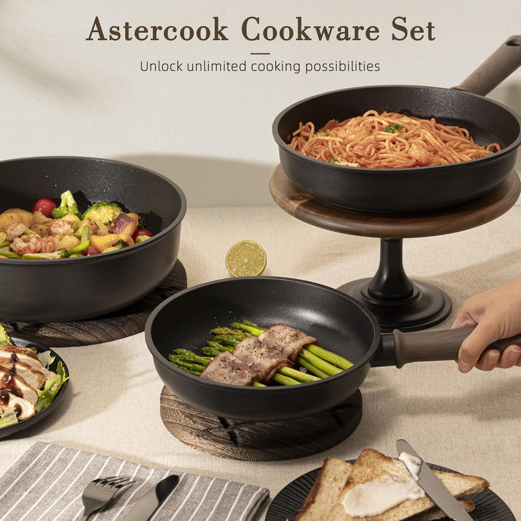 19 Pcs Pots and Pans Set Non Stick, Black Titanium Induction Kitchen Cookware Sets, Non toxic Healthy Kitchen Cooking