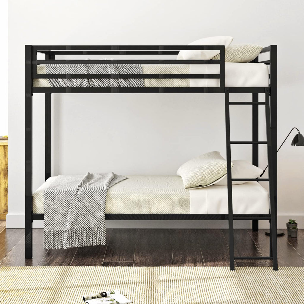 Metal Bunk Bed Twin Over Twin for Junior & Adults with Ladder and Heavy Duty Guardrail