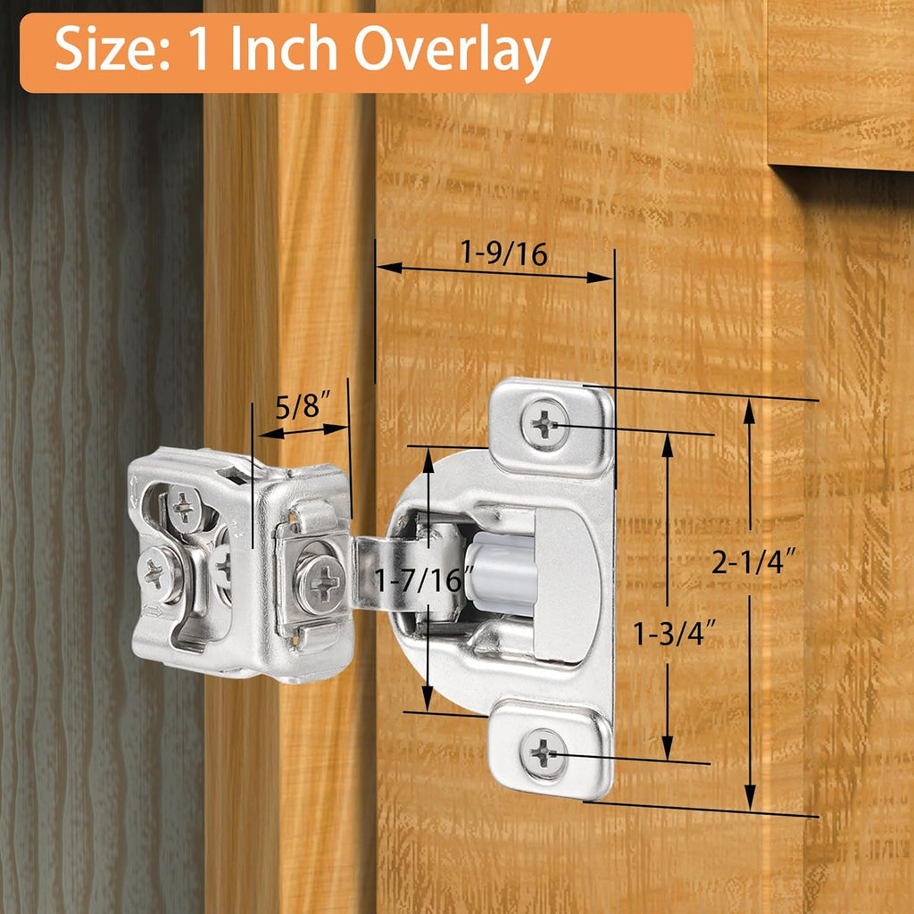 (4 Pack) 1 Inch Overlay Soft Close Cabinet Hinges, Kitchen Concealed Hinges for Face Frame Door, European Hinges with