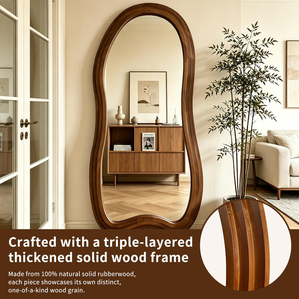 Solid Wood Full Length Mirror, 67"x31.5" Irregular Floor Mirror