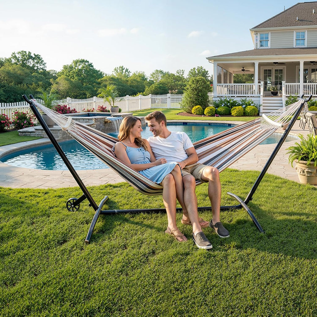 Heavy Duty 550 LBS Hammock with Stand w/Wheel, Easy to Move, Included with Portable Carrying Bag, Upgraded Hammock