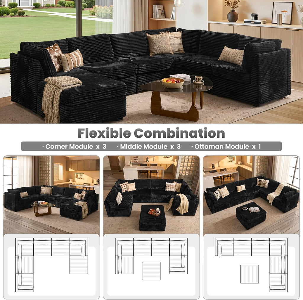 Modular Sectional Sofa Couch with Sofa Bed U-Shape Chaise, Comfy Plush Corduroy Cloud Couches, Modern Luxury Deep