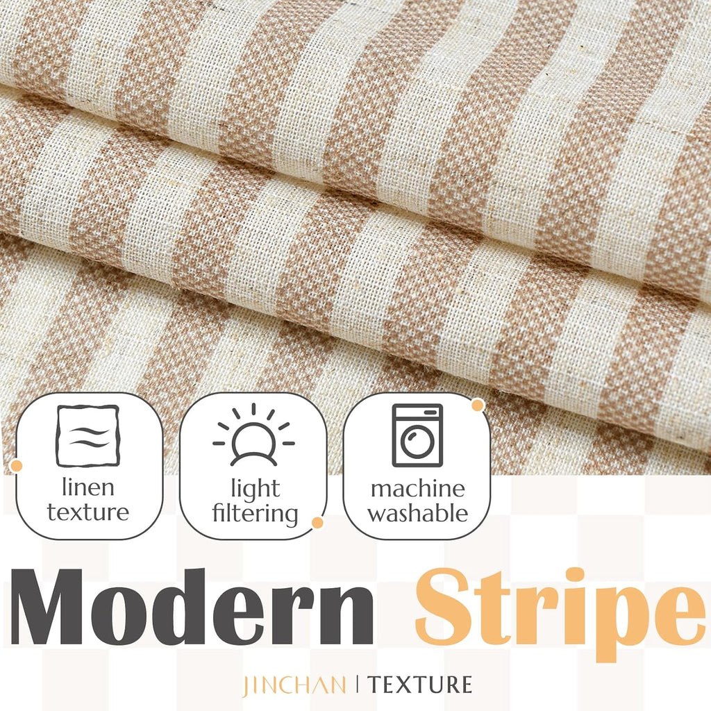 Linen Valance Curtain Striped Small Window Curtain Double Layer Light Filtering Modern Farmhouse Valance for Kitchen