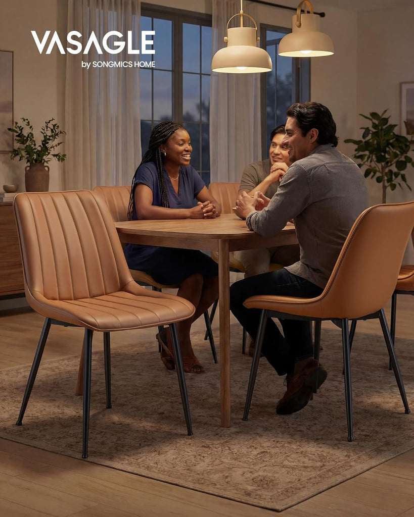 Dining Chairs Set of 4, Upholstered Kitchen Chairs, Synthetic Leather, Max. Load 264 lb, Steel Legs, Curved Backrest