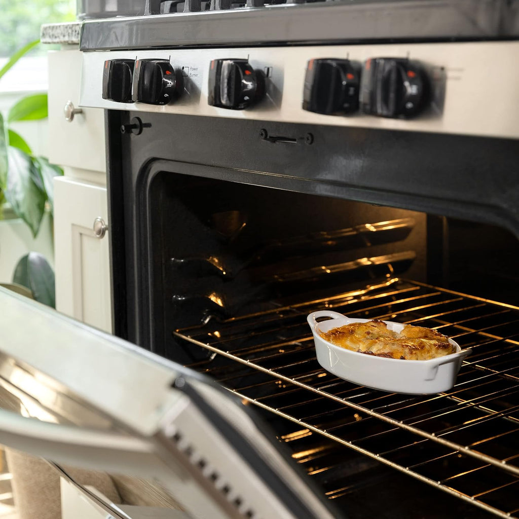 Oval Au Gratin Dishes for Oven Safe and Microwave Cooking and , 4 Pc. Set, Heat Resistant Ceramic with Handles for