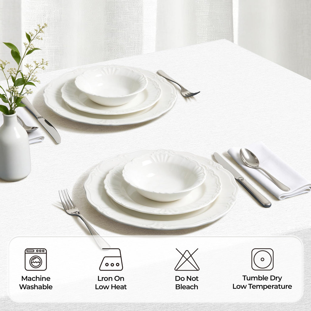 Faux Linen Tablecloth, 60 x 144 Inch White