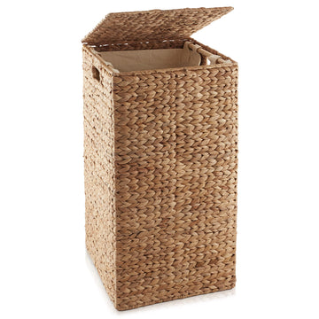 Laundry Hamper with Lid and Removable Liner Bag - Cinnamon, Woven Water Hyacinth Square Laundry Basket Sorter for