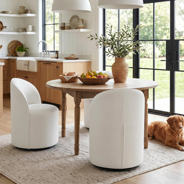 Upholstered Swivel Dining Chairs Set of 3, Mid Century Modern Kitchen Round Velvet Dining Room Chairs, Barrel Comfy