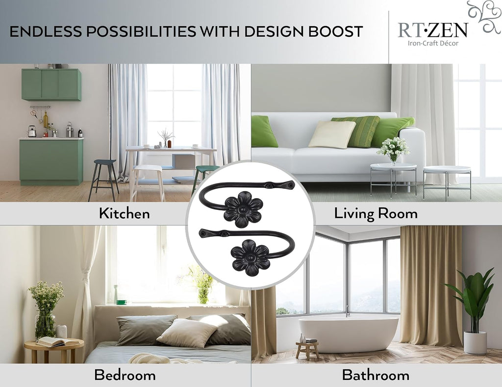 Decorative Metal Curtain Tiebacks - Farmhouse Wrought Iron Curtain Holdbacks - Drapery Holders for Wall - Unique