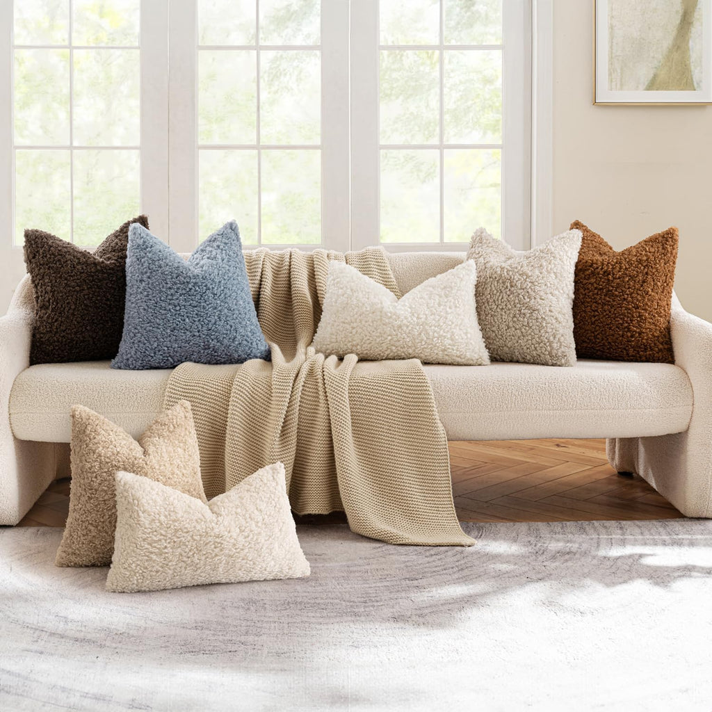 Pack of 2 Faux Fur Chocolate Throw Pillow Covers 18x18 Inch Boucle Decorative Pillow Covers Fuzzy Accent Soft