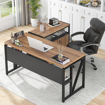 55-inch L Shaped Desk with Drawer Cabinet, Executive Computer Desk and lateral File Cabinet