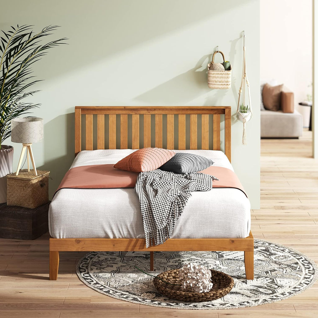 Alexia Wood Platform Bed Frame with headboard, Solid Wood Foundation with Wood Slat Support, No Box Spring Needed