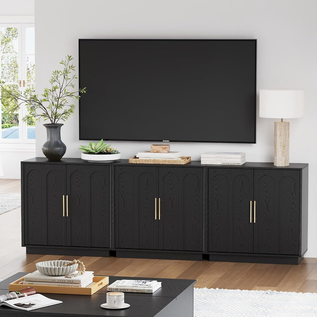 31.5" Modern Sideboard Buffet Cabinet with Storage, Black | Modular Media Console, Minimalist Credenza with Arched