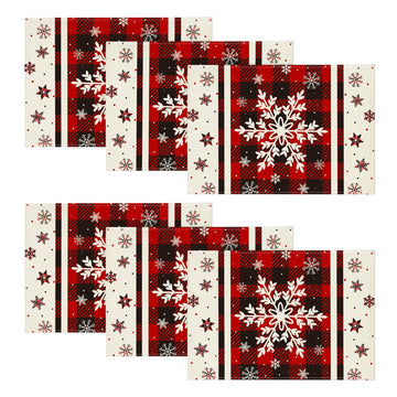 Buffalo Plaid Snowflakes Christmas Placemats Set of 6, 12x18 Inch Winter Table Mats for Party Kitchen Dining