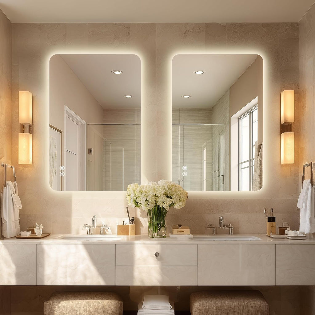 36''x24'' Backlit LED Mirror for Bathroom Rectangular Frameless Wall Mirror with Light Rounded Corners