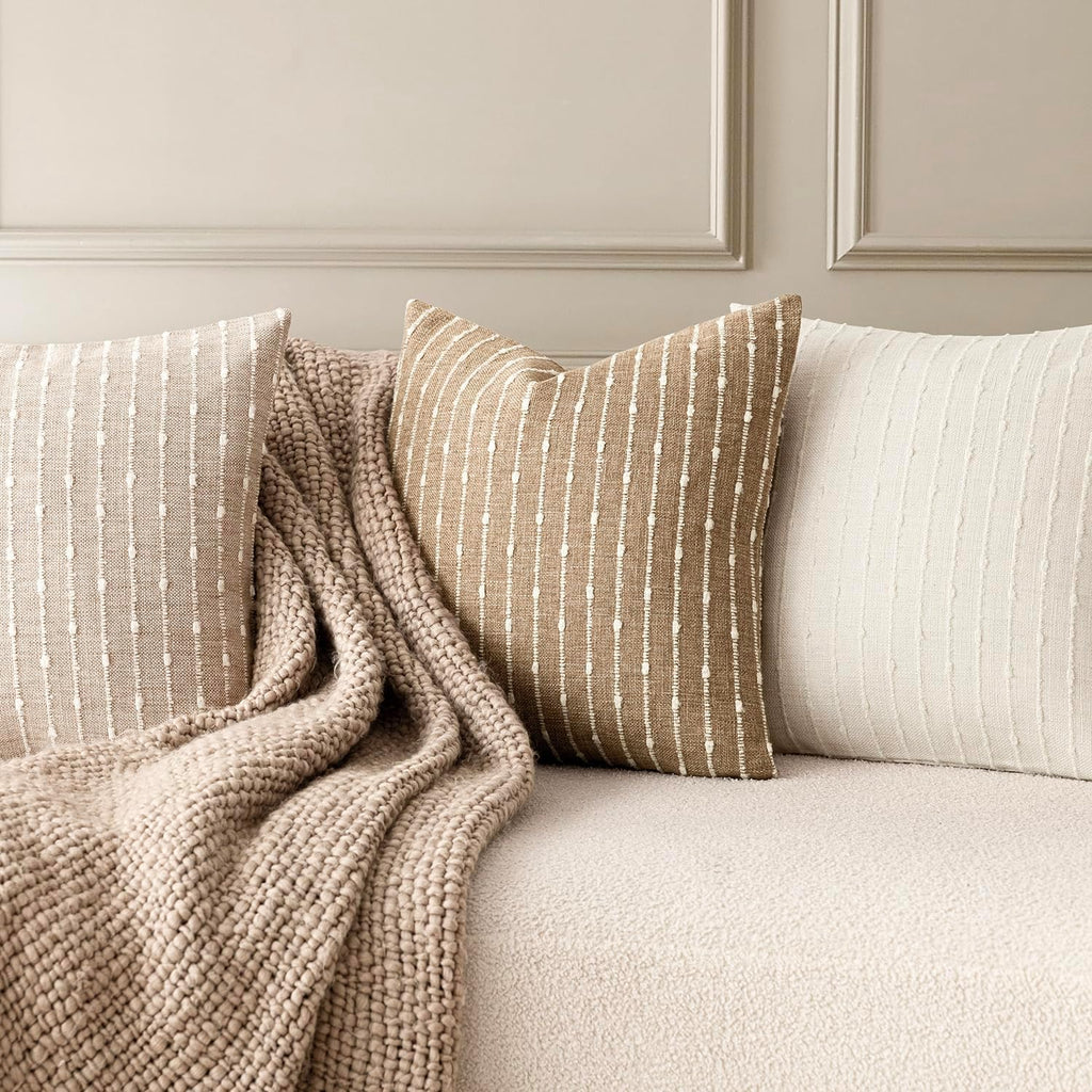 Pack of 2 Decorative Jacquard Boucle Lumbar Throw Pillow Covers Accent Textured Striped Pillowcases Cozy Boho Cushion