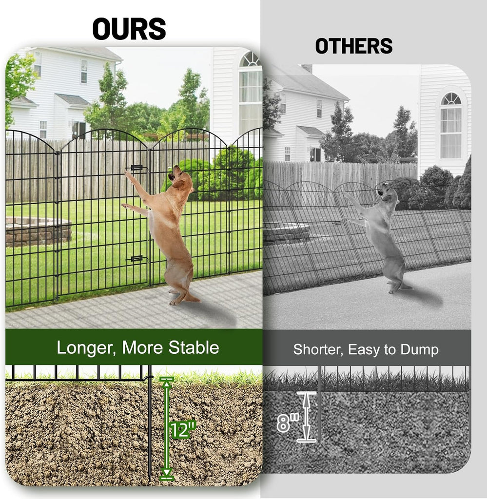 Metal Garden Fence with Gate 48in (H) x 20.3ft (L), 1 Gate+ 7 Panels Dog Fences Border Fence Animal Barrier, No Dig